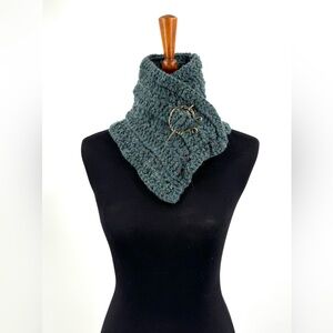 Hand Knit Wool Scarf with a Penannular or Celtic Brooch Pin